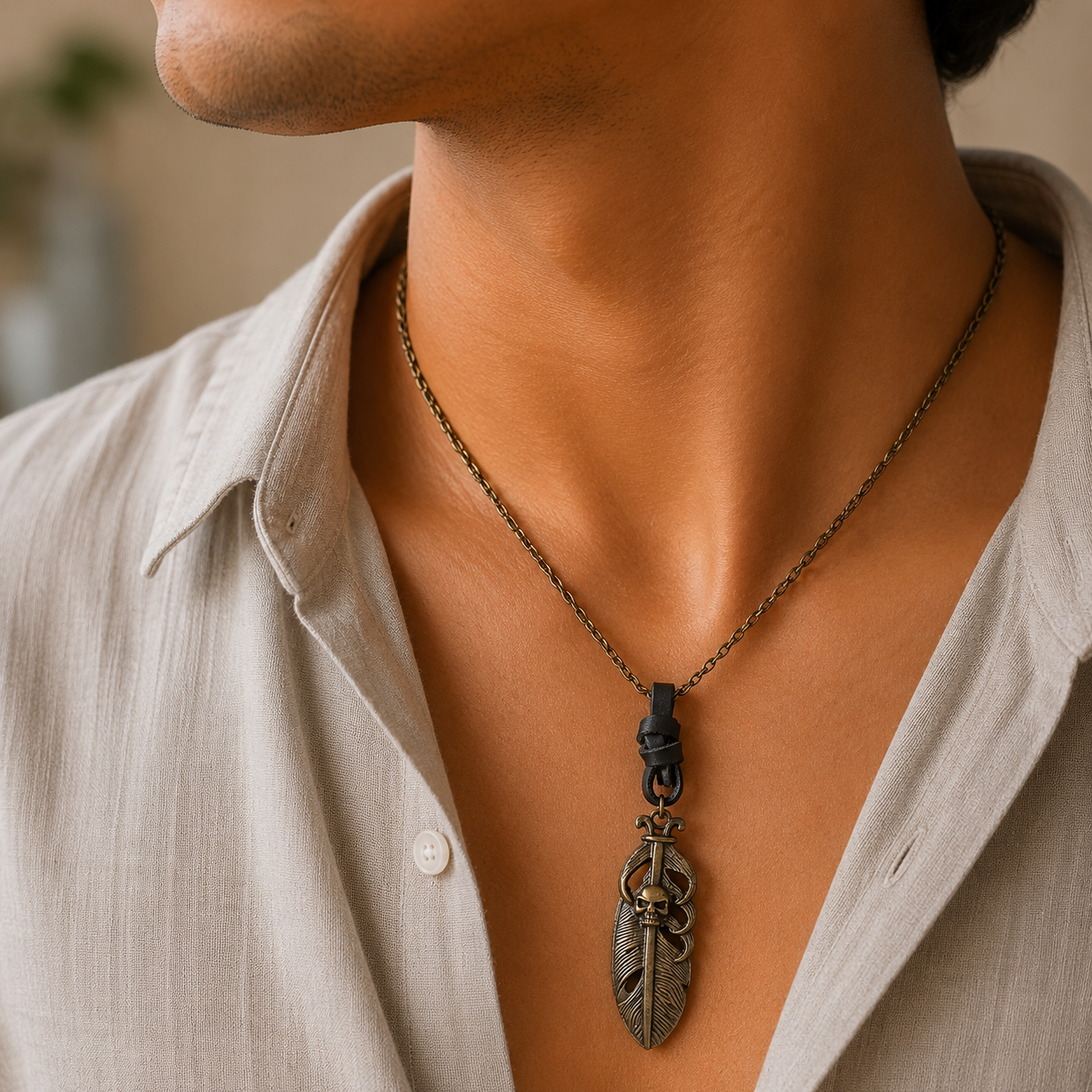 Feather Skull Pendant