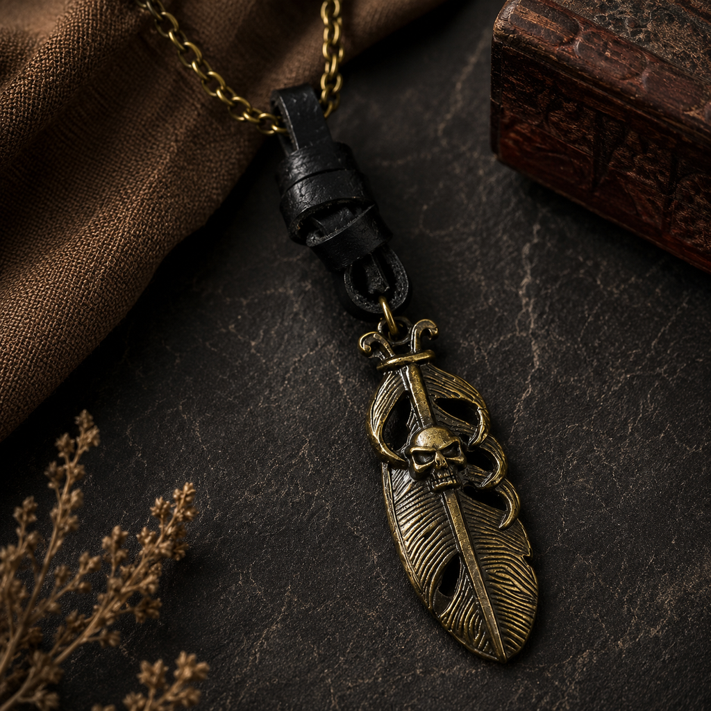 Feather Skull Pendant