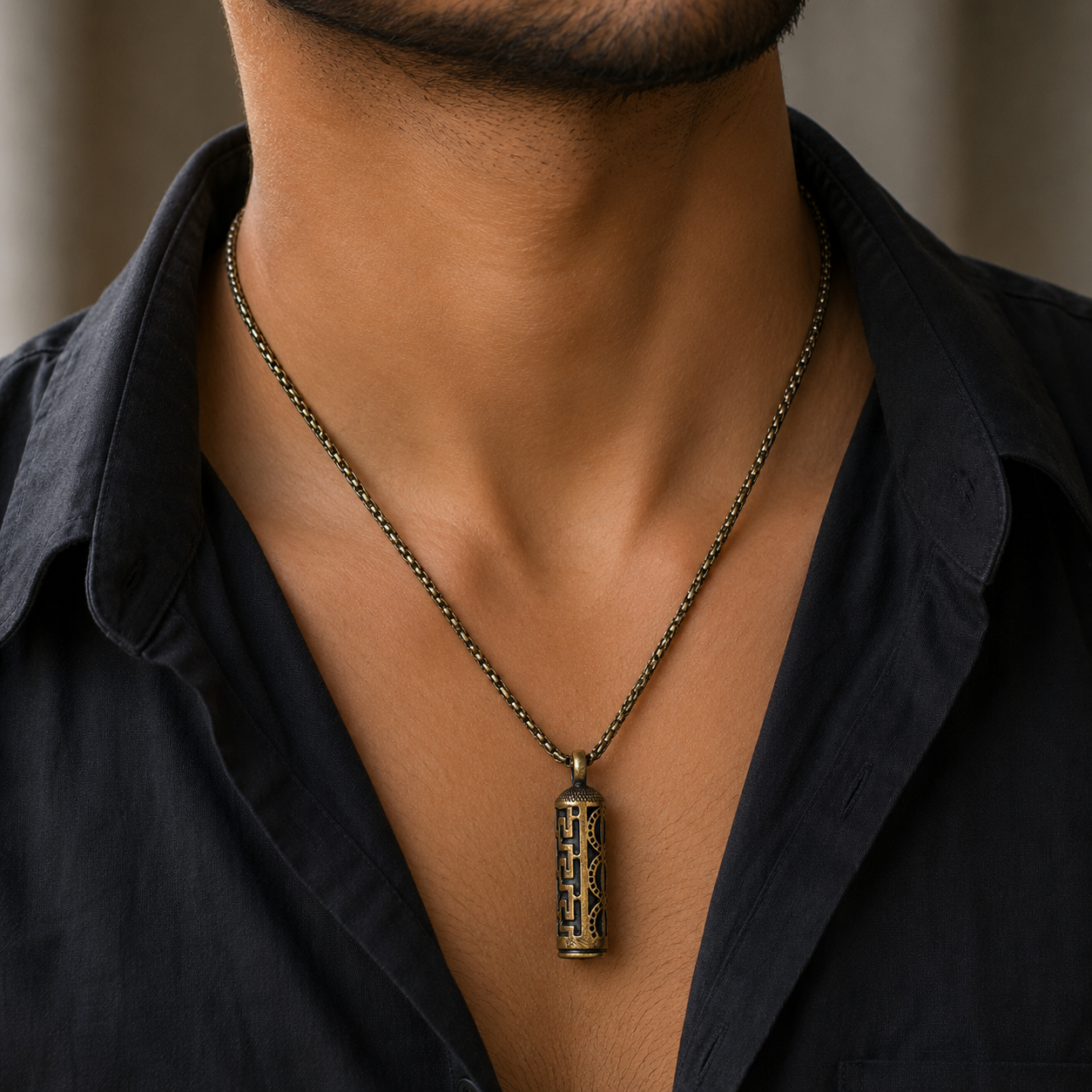 Bronze Geometric Cylinder Pendant