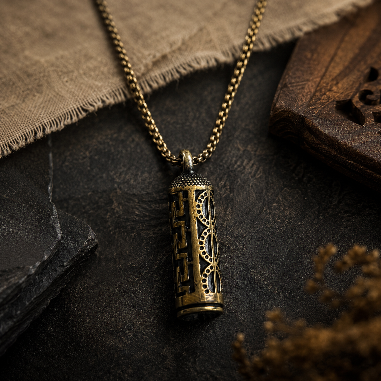 Bronze Geometric Cylinder Pendant